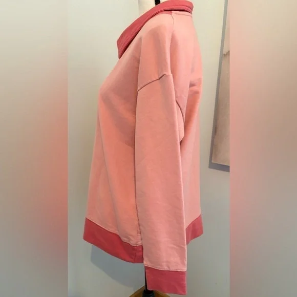 Time and Tru Women's Quarter Zip Sweatshirt Color Block Pink Women’s Size Large - Picture 10 of 11